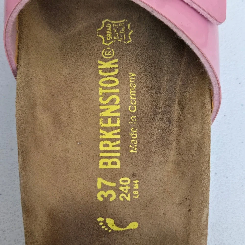 Birkenstock Women Size 37 Pink Patent Leather Slide Sandals Lightweight Summer - Picture 6 of 7